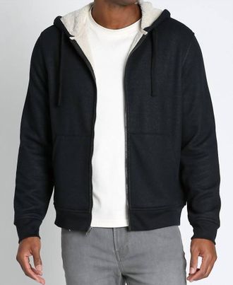 Jachs NY Sherpa Lined Waffle Hoodie In Black