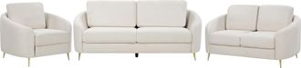 Beliani Conjunto De Sala De Estar 6 Plazas 2 Sof&aacute;s 1 Sill&oacute;n Tapizado De Tela Beige Claro Trosa