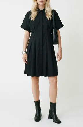 Vero Moda Friba Pleated Mini Shirtdress in Black at Nordstrom, Size X-Small