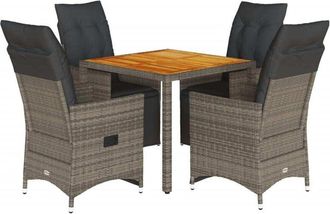 vidaXL Vidaxl - Mesita Y Sillas Jard&iacute;n 5 Pzas Y Cojines Rat&aacute;n Sint&eacute;tico Gris