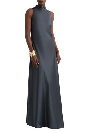 Reiss Fae Tie Back Sleeveless Satin Maxi Dress in Grey at Nordstrom, Size 12 Us