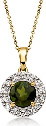Ross-Simons Green Tourmaline Pendant Necklace With. Lab-Grown Diamonds in 10kt Yellow Gold