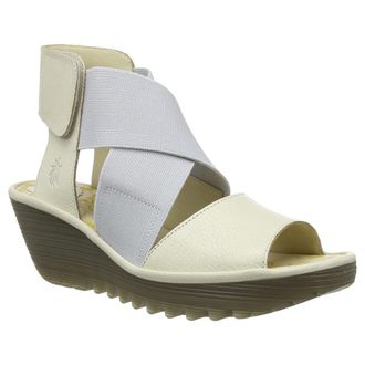 FLY London YUBA385FLY Mousse Leather Womens Hook and loop Sandals - Off White - Size:UK 4