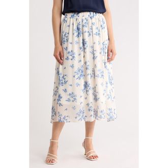 Renee C Leopard Print Flared Midi Skirt in Ivory/Blue at Nordstrom Rack, Size X-Small