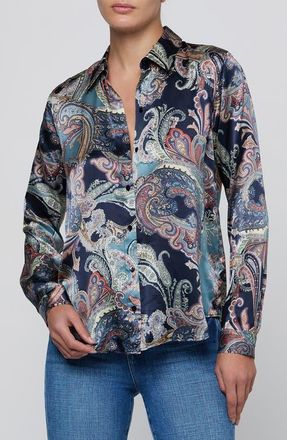 L'agence Tyler Silk Shirt in Midnight Multi Bessarabian at Nordstrom, Size Xx-Large