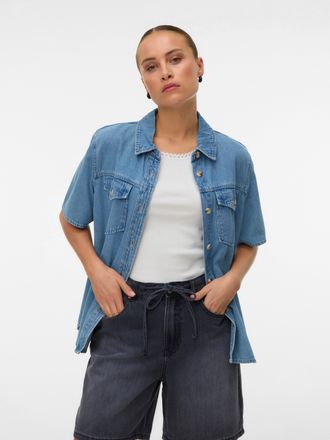 Vero Moda Jeansbluse VERO MODA VMSIGGA SS CLR DENIM SHIRT, Damen, Gr. XL, light blau denim, Denim/Jeans, Obermaterial: 90% Baumwolle, 10% Viskose, unifarben, re