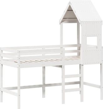 vidaXL Cama Alta Escalera Y Techo Madera Maciza Pino Blanca 90x190 Cm Vidaxl
