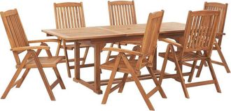 Beliani Conjunto De Comedor Para Jard&iacute;n De Madera De Acacia Ajustable Plegable 6 Plazas Exterior Java