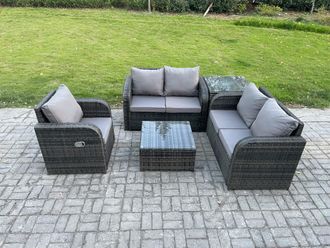 Fimous 5 Piece Garden Furniture Sets 5 Seater Outdoor Patio Furniture Set Weaving Wicker Rattan Sofa Chair & Table with Side Table in Dark Grey