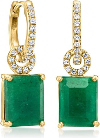 Ross-Simons Emerald and. White Topaz Drop Earrings in 18kt Gold Over Sterling