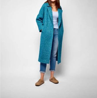 Avoca Reflections Light Donegal Herringbone Coat In Turquoise