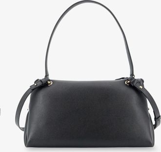 Ferragamo Womens Leather Shoulder Bag With Gancini Detail Black