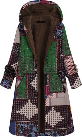 Generic Holiday Essentials My Order Womens Winter Coats Plush Thick Cotton Padded Jacket Ethnic Printing Stitching Long Fashion Cotton Padded Womens Coats 202