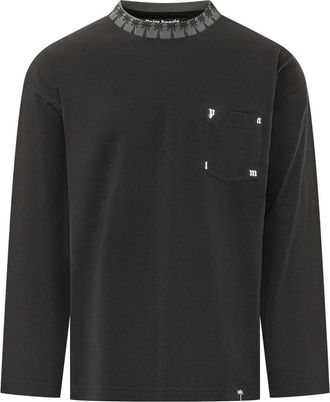 Palm Angels Rib Reg Tee LS - Heren - Longsleeves - Zwart - M - Katoen - Tops