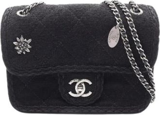 Chanel Pre-owned Matelasse Edelweiss Wool Shoulder Bag - Dames - Vintage Mini Tas - Zwart - ONE Size - Wol - Vintage