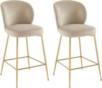 Pascal Morabito Lote de 2 taburetes de bar de terciopelo y metal dorado - Beige - POLPONA