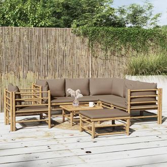 vidaXL Set De Muebles De Jard&iacute;n 8 Piezas Bamb&uacute; Y Cojines Gris Taup&eacute; Vidaxl