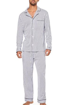 Petite Plume French Ticking Classic Pima Cotton Pajamas in Navy at Nordstrom, Size X-Large
