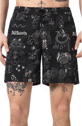 AllSaints Terra Swim Trunks in Washed Black at Nordstrom, Size Large