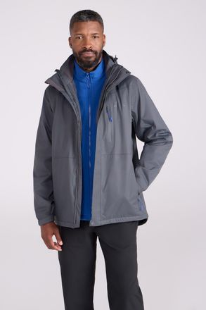 Mountain Warehouse Bracken Mens 3 in 1 Extreme Waterproof Jacket Warm Hooded Zip Up Winter Coat Grey