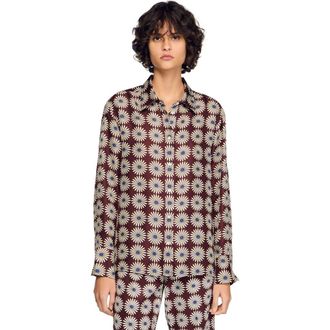 Sandro Floral print silk shirt in Marron /Bleu at Nordstrom, Size X-Small