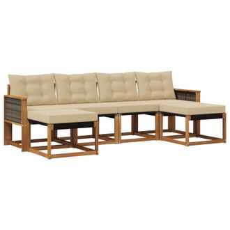 vidaXL Conjunto De Sof&aacute;s De Exterior Con Coj&iacute;n 6 Pcs Natural Y Beige Vidaxl