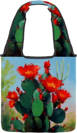 Generic Red Cactus Flowers Reversible Canvas Shoulder Tote - Double-Sided Print, 12oz Cotton, 27cm Drop, Fold-Flat Bag for Travel, Shopping, Street Outings