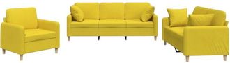 vidaXL Juego De Sof&aacute;s Con Cojines 3 Piezas Tela Amarillo Claro Vidaxl