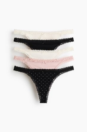 H&M 5er-Pack Baumwolltangas - Schwarz/Polka Dots