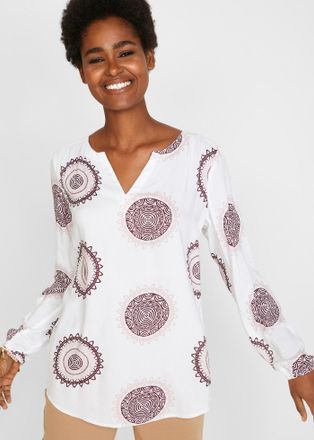 Bonprix Tunika BONPRIX Tunikabluse aus softer Viskose, Damen, Gr. 38, weiss (wei&szlig;, ahornrot bedruckt), Obermaterial: 100% Viskose, figurumspielend, Tuniken Tu