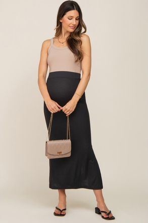 Pinkblush Ribbed Side Slit Midi Skirt in Black at Nordstrom, Size Medium
