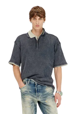 Diesel Mesh-jacquard polo shirt with Phoenix print - Polos - Man - Grey