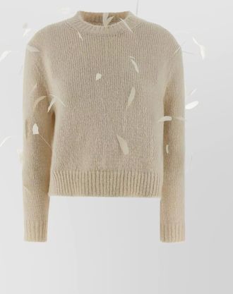 Jil Sander long sleeve knit sweater with feather accents