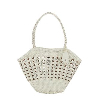 Osoi Osoi Lip White Shoulder Bag With Rounded Handles And Beaded Details In Leather Woman
