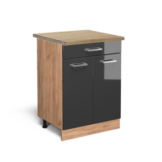 Vicco Mueble Bajo De Cocina R-line, Antracita Alto Brillo, 60 Cm Con Caj&oacute;n, Et Roble Vicco
