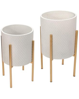 Sagebrook Home Set Of 2 Textured Planters On Metal Stands