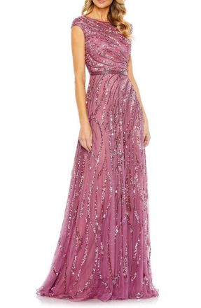Mac Duggal Cap Sleeve Embellished Evening Gown in Plum at Nordstrom, Size 10