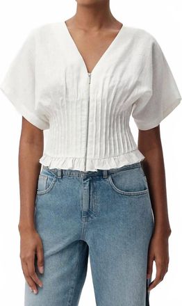 Exquise Cherelle Pleated Detail Linen Blouse In White