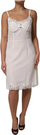 Dolce & Gabbana Lace Trim Silk Slip Dress - Dames - Korte kleedjes - Wit - XL - Leer - Kleedjes