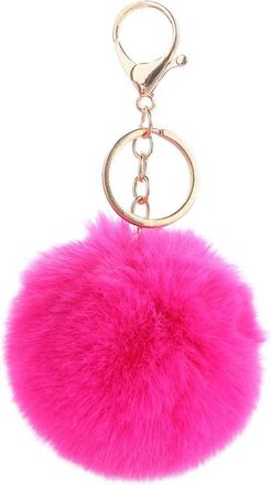 Generic Faux Rabbit Ball Pom Pom Keychain Soft Plush Pompoms Handbag Keyring Charm Car Key Ring Accessories(Rose red)