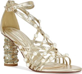 Azalea Wang Jadine Ankle Strap Sandal in Gold at Nordstrom, Size 8.5