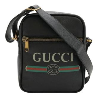 Gucci Pre-owned Cross Body Bags, female, Black, Size: ONE SIZE Pre-owned Leather Print Messenger Bag 523591