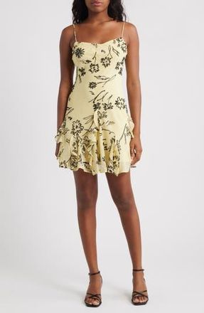 Topshop Beaded Godet Minidress in Yellow at Nordstrom Rack, Size 10 Us (Fits Like 10-12)