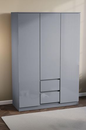 Home Discount Vida Designs Glinton 3 Door 2 Drawer High Gloss Wardrobe Storage Bedroom Furniture in Grey