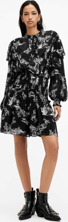 AllSaints Viscose Aubrey Sheer Frill Mini Dress, Size: UK 16/US 12