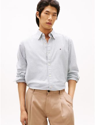 Tommy Hilfiger Mens Regular Fit Stripe Stretch Oxford Shirt - Green - XL