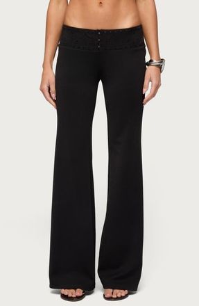 Edikted Katalia Sequin Waist Flare Pants in Black at Nordstrom, Size X-Large