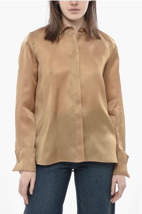 Max Mara SFILATA Silk Organza Shirt NOLA with Concealed Button Placke size 40