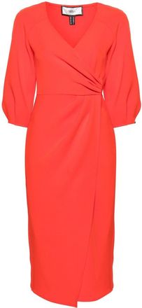 Nissa gathered wrap midi dress - women - Polyester/Spandex/Elastane - 36 - Orange