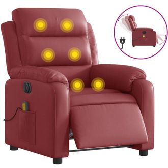 vidaXL Vidaxl - Sill&oacute;n Masaje Reclinable El&eacute;ctrico Cuero Sint&eacute;tico Rojo Tinto